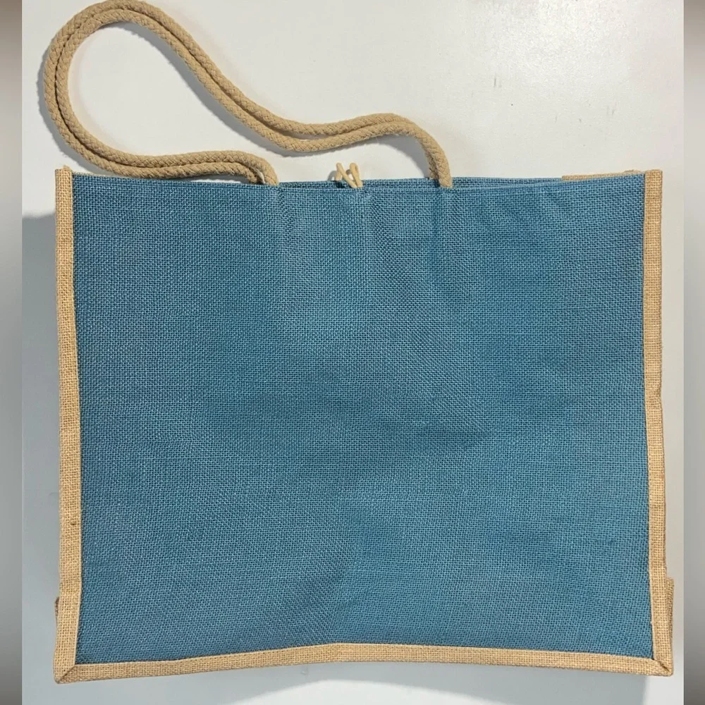 Montage Laguna Beach Resort Large Cornflower Blue Natural Jute Tote Bag Like New - Picture 8 of 16